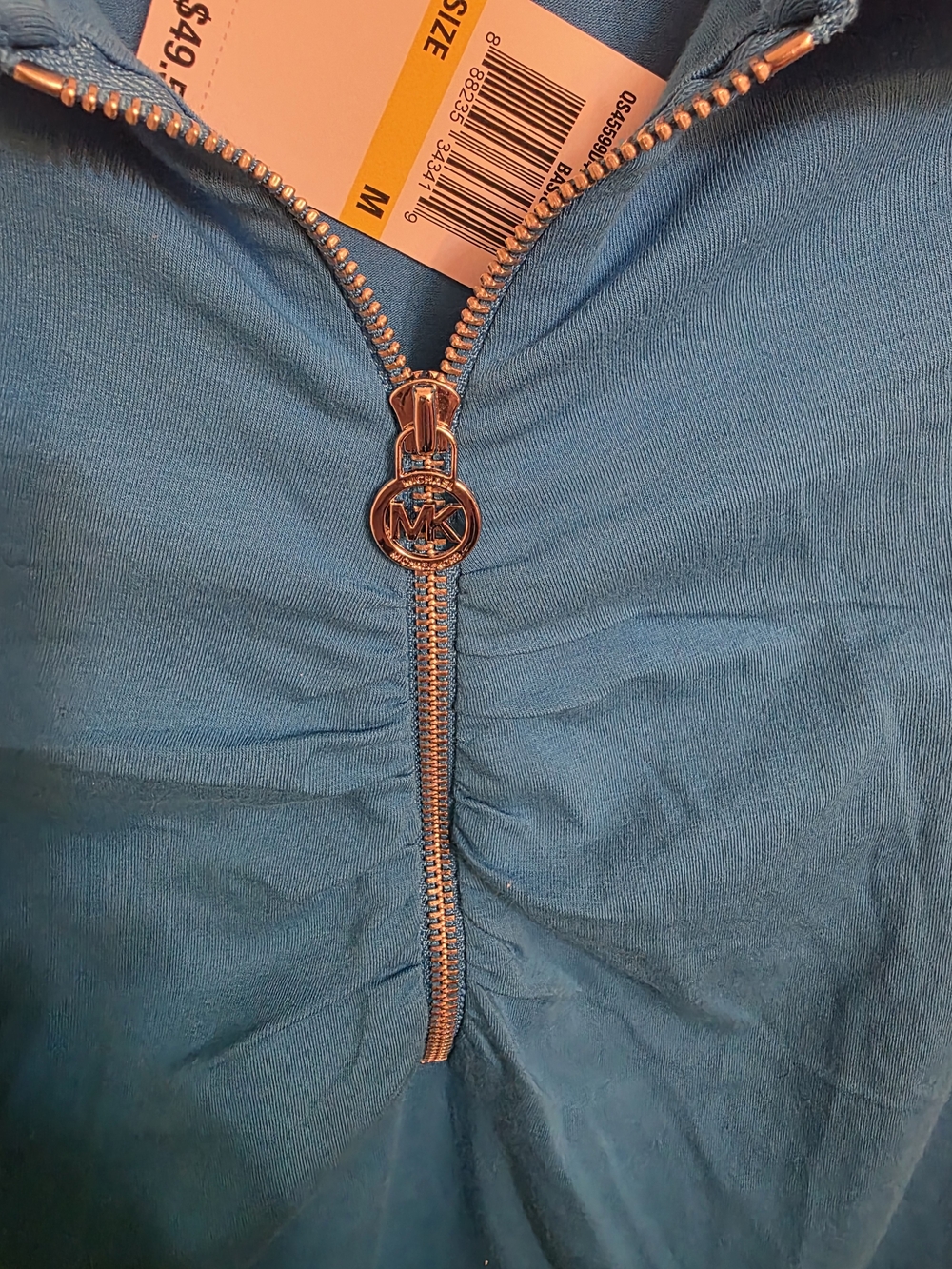 Michael Kors Teal-Blue Short-Sleeve Zip Polo Top - Picture 2 of 5